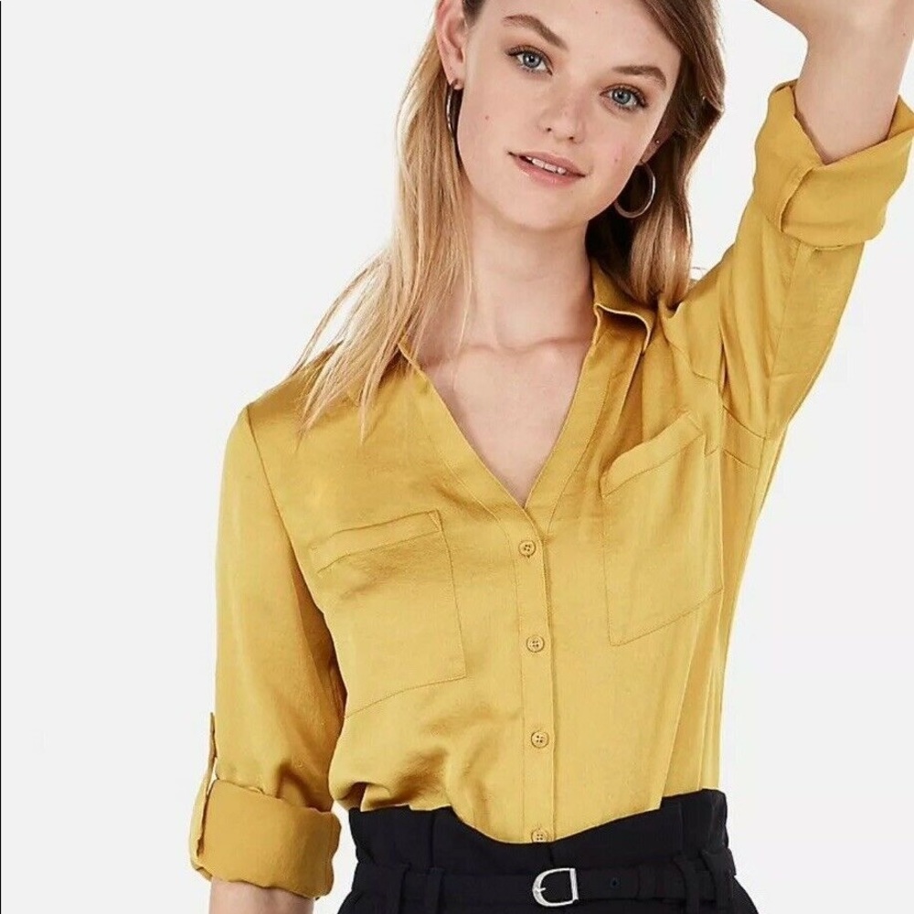 Express Yellow/Gold Portofino Slim Blouse Size S